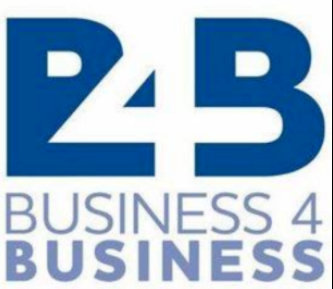 A blue and white logo for p4b business 4 business