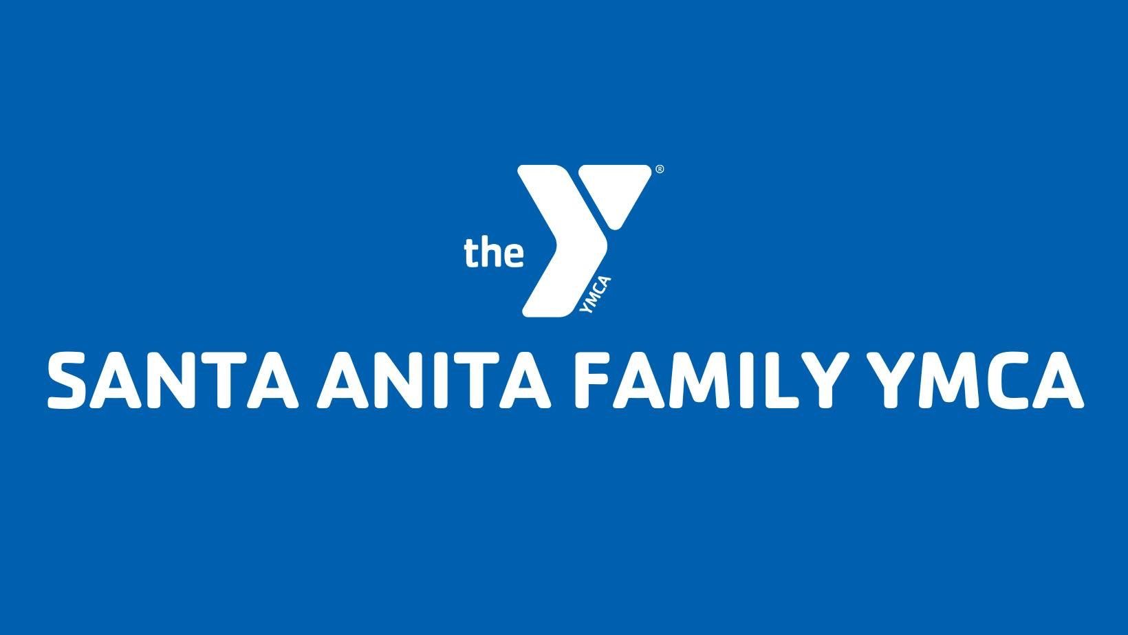 The santa anita family ymca logo is on a blue background