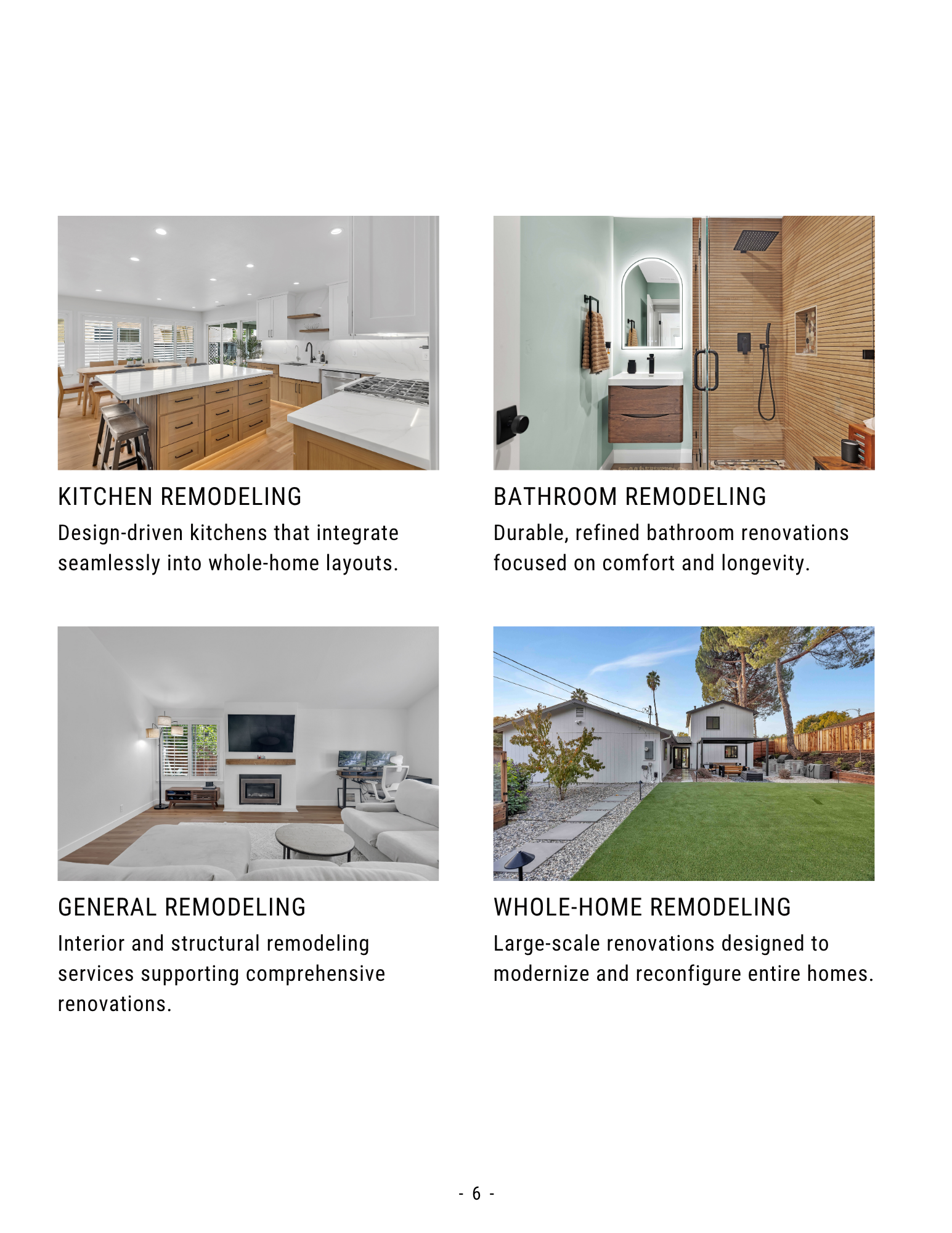 Bathroom renovation services and home remodeling options shown in a four-panel layout