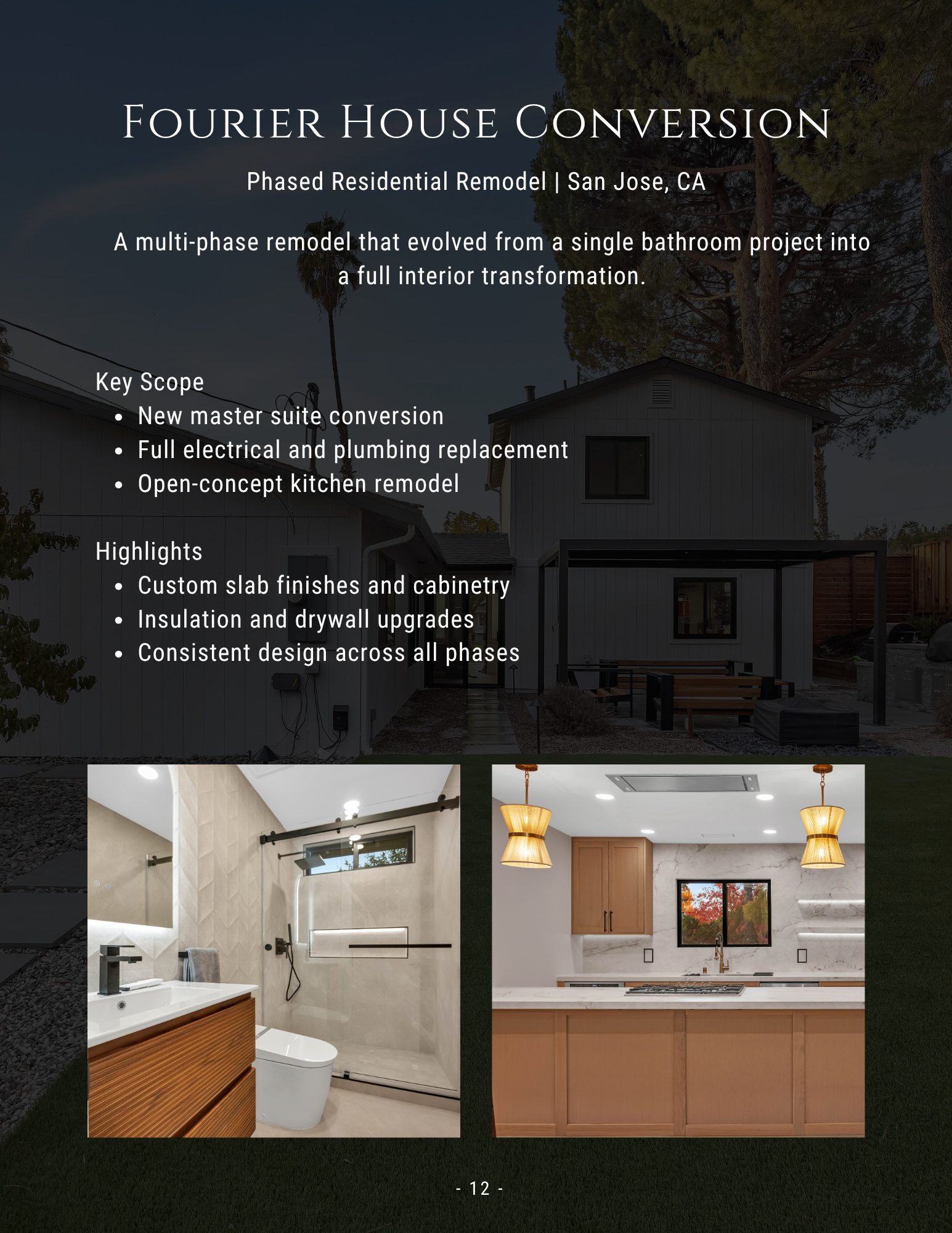 Fourier house conversion poster with exterior and kitchen/bathroom renovation photos