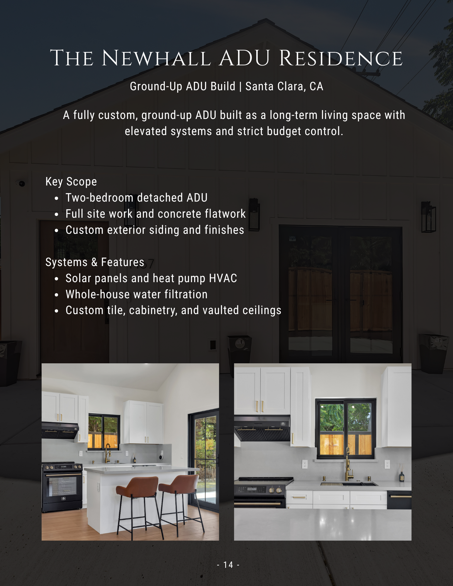 Real estate flyer for The Newhall ADU Residence with kitchen and living area photos and listing details