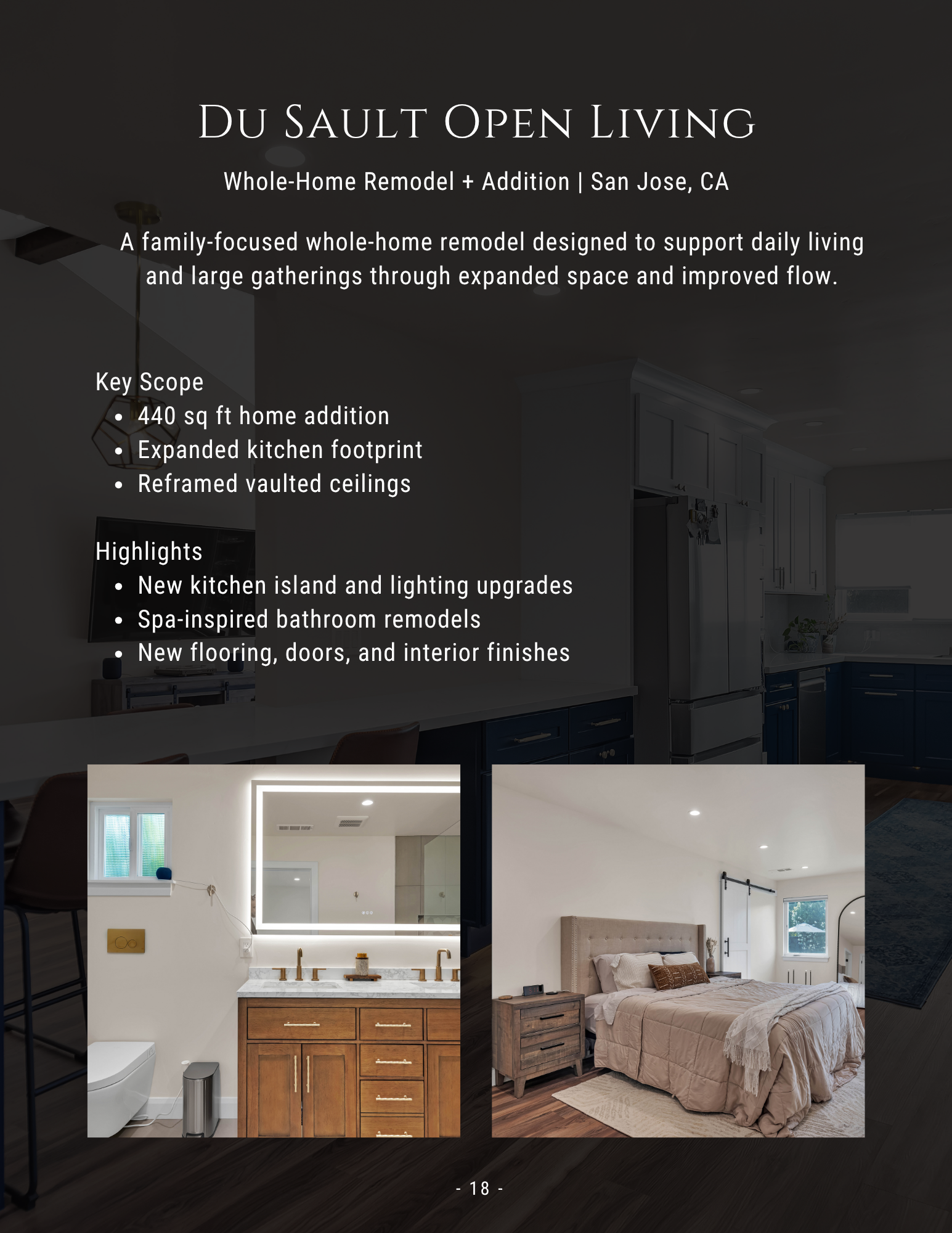 Du SAULT open living flyer with dark overlay and photos of bright bedroom and kitchen interiors