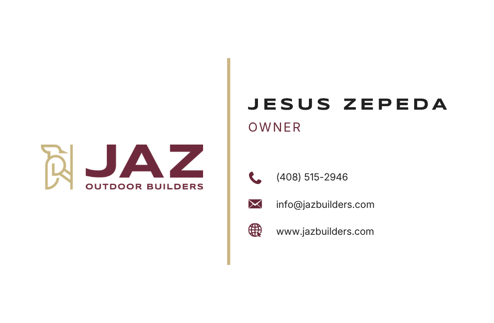 Business card for Jaz Outdoor Solutions, featuring Jesus Zepeda’s name and contact details on a white background