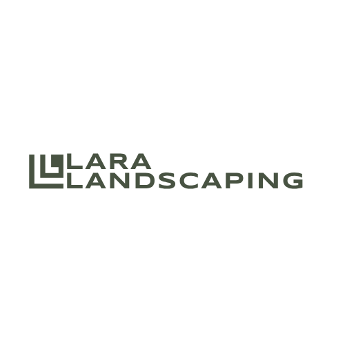 Lara Landscaping logo in dark green text with a stylized LL monogram on a white background