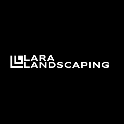 Lara Landscaping white logo on a black background