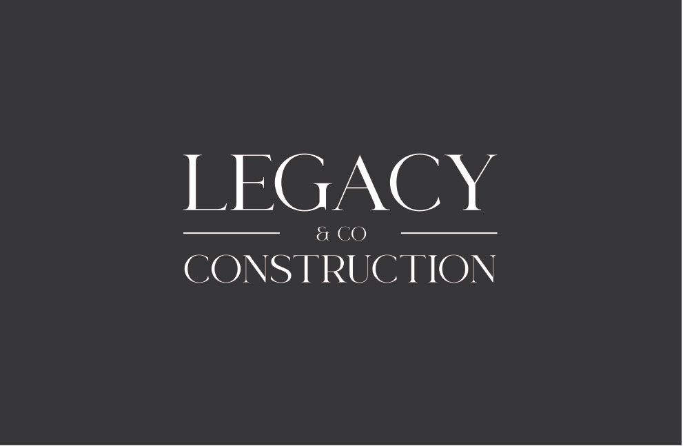 LEGACY Construction logo in white serif text on a dark gray background