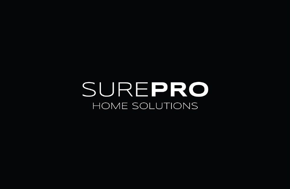 SUREPRO Home Solutions logo in white on a black background
