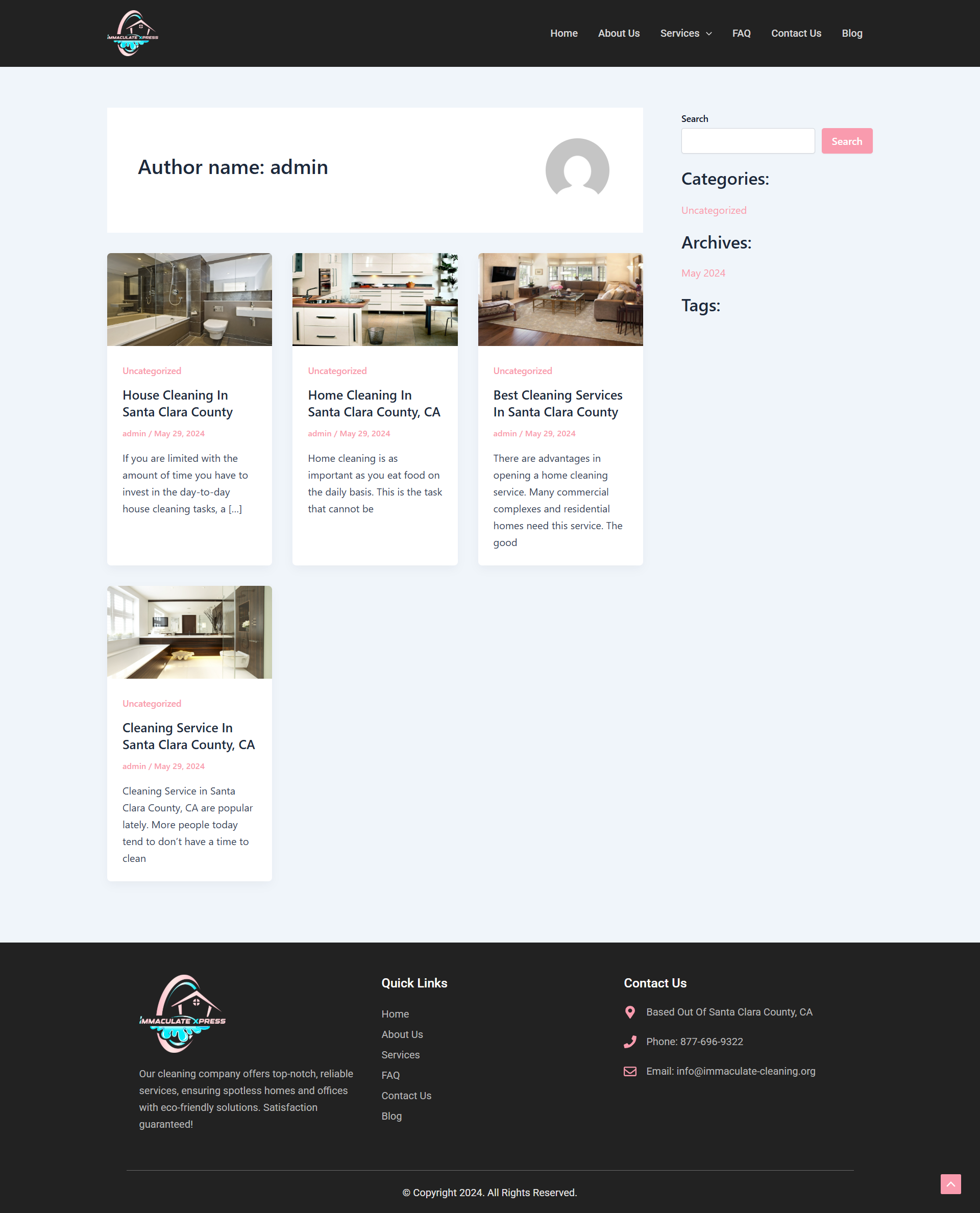 Website page with several article cards, a right sidebar, and a dark footer layout.