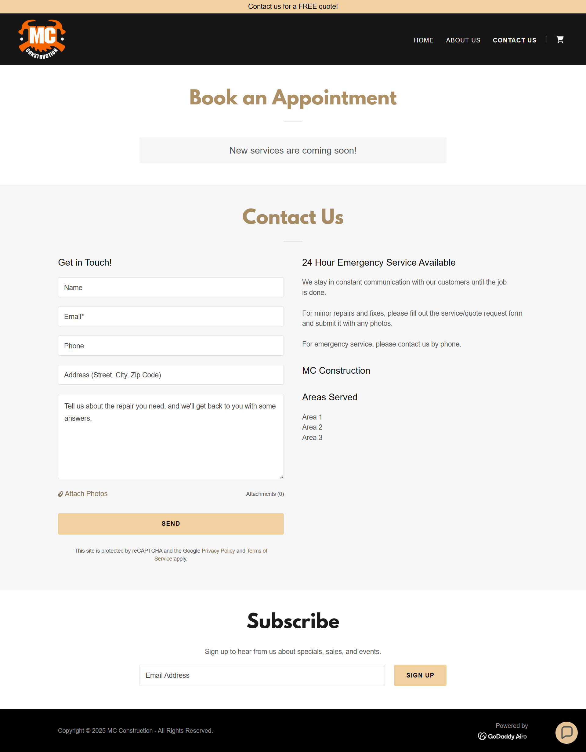 Website contact page with a