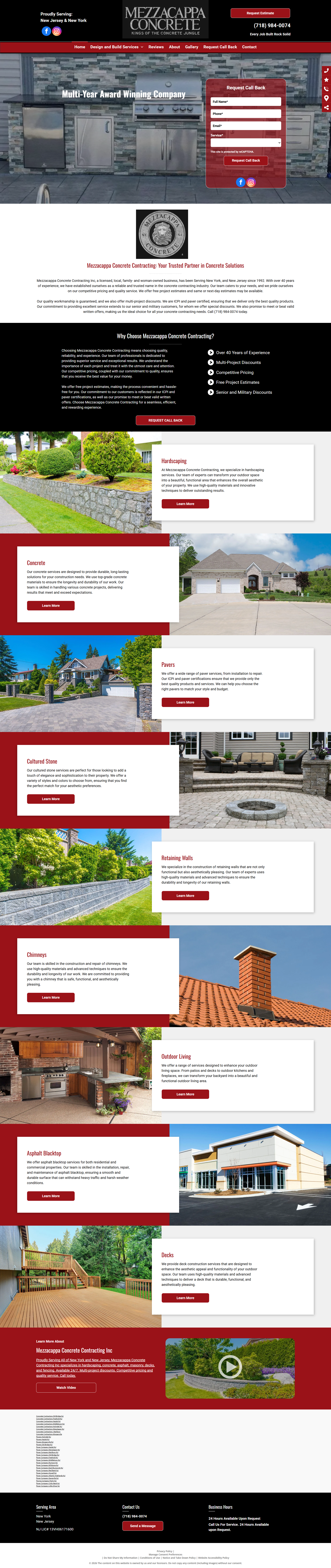 Collage of several red-and-white presentation slides with photos, charts, and text blocks on a black background