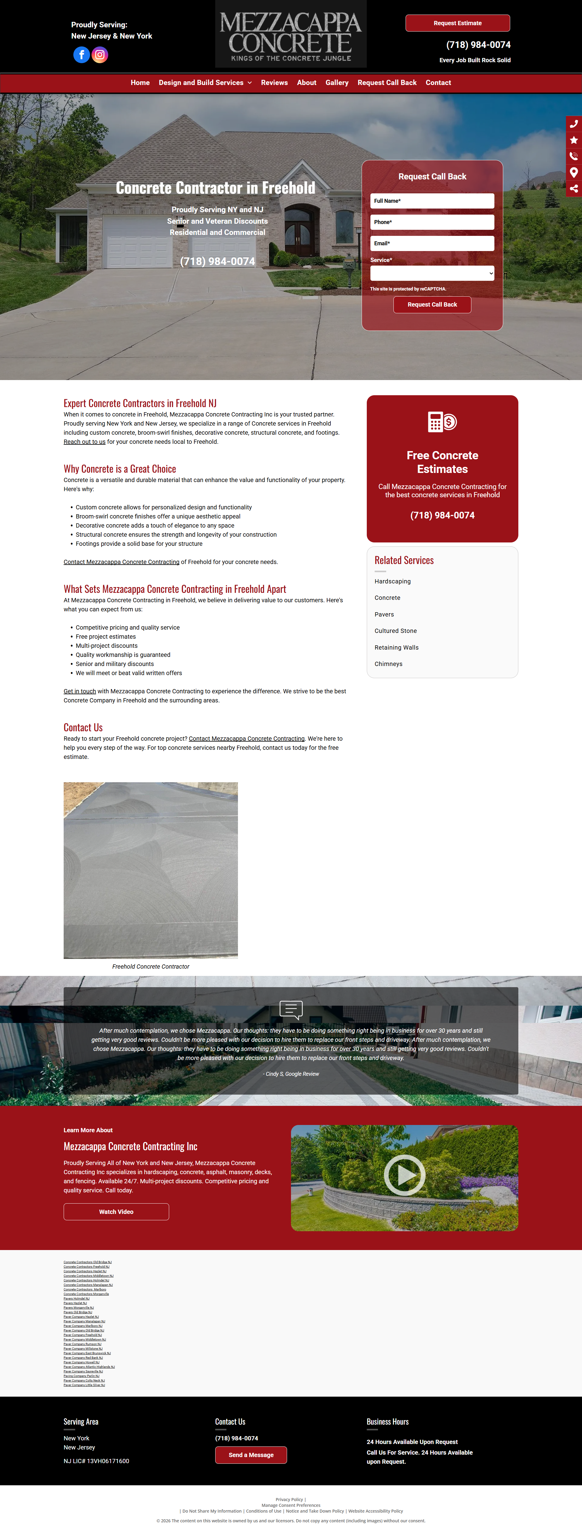 College website homepage with red accents, campus photo, navigation menu, and announcement sections