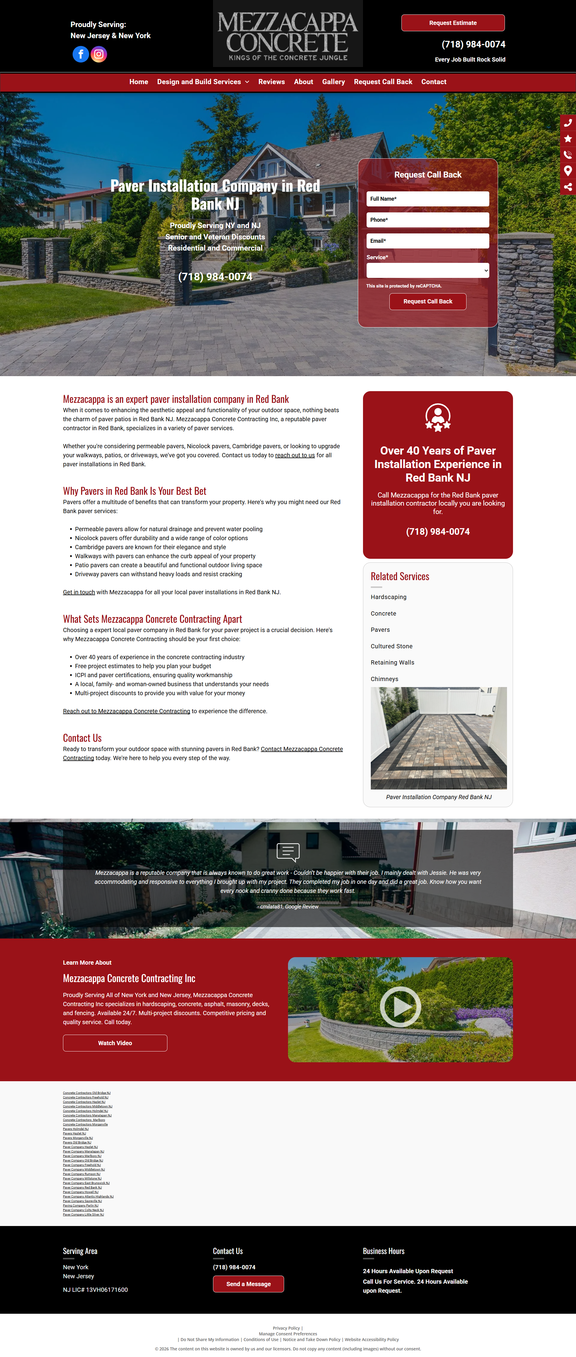 Screenshot of a Japanese website with a hero photo, red navigation panels, and event information sections