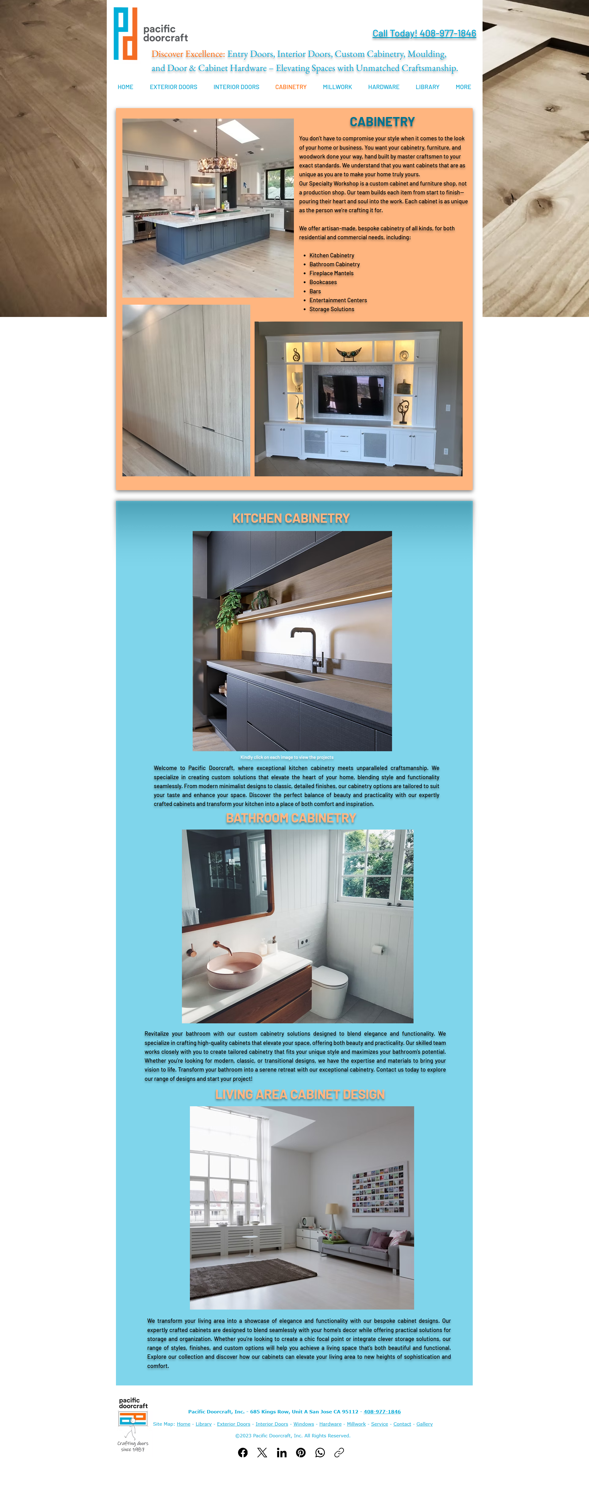 Collage of a small kitchen/room with photos and orange and blue text blocks on a poster.