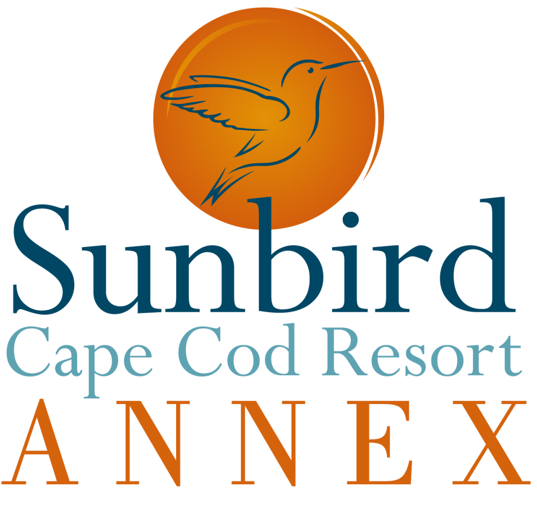 Sunbird Cape Cod Resort logo: Hummingbird in orange circle, blue and orange text.