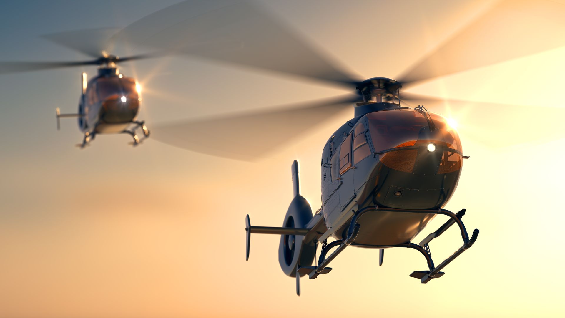 Helicopters flying