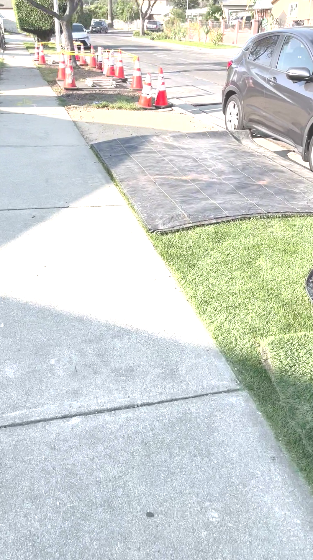 Artificial turf removed for pipe repairs