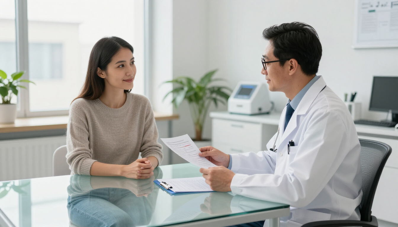 A healthcare professional reviewing diabetes blood test results with a patient