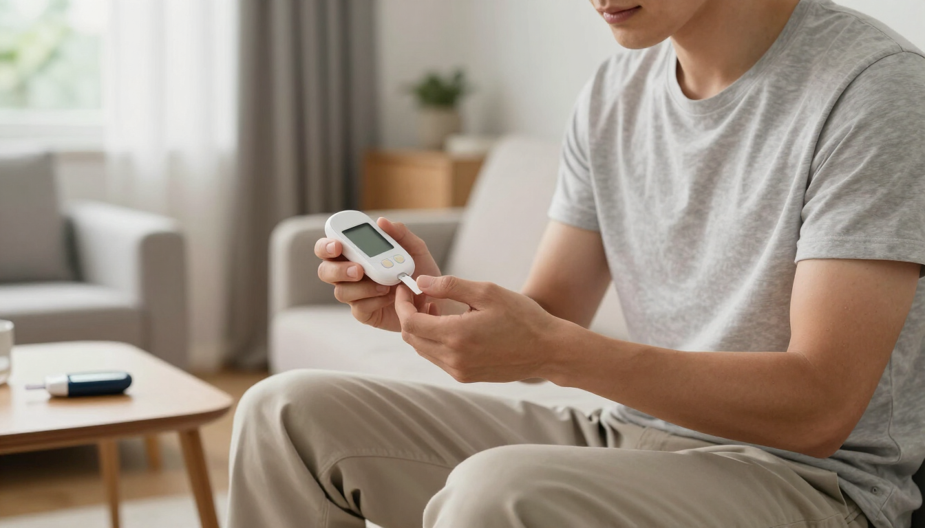 Can skinny people get diabetes? A slim adult checking blood glucose
