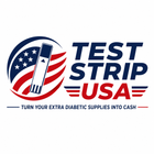 Test Strip USA logo with red, blue, and white emblem and tagline about turning diabetic supplies into cash