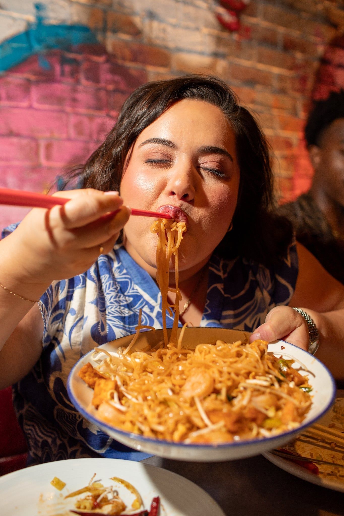 Enjoying noodles
