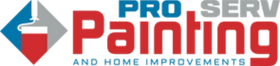 PRO SERV Painting logo with red and blue house icon and “PAINTING” in bold red text