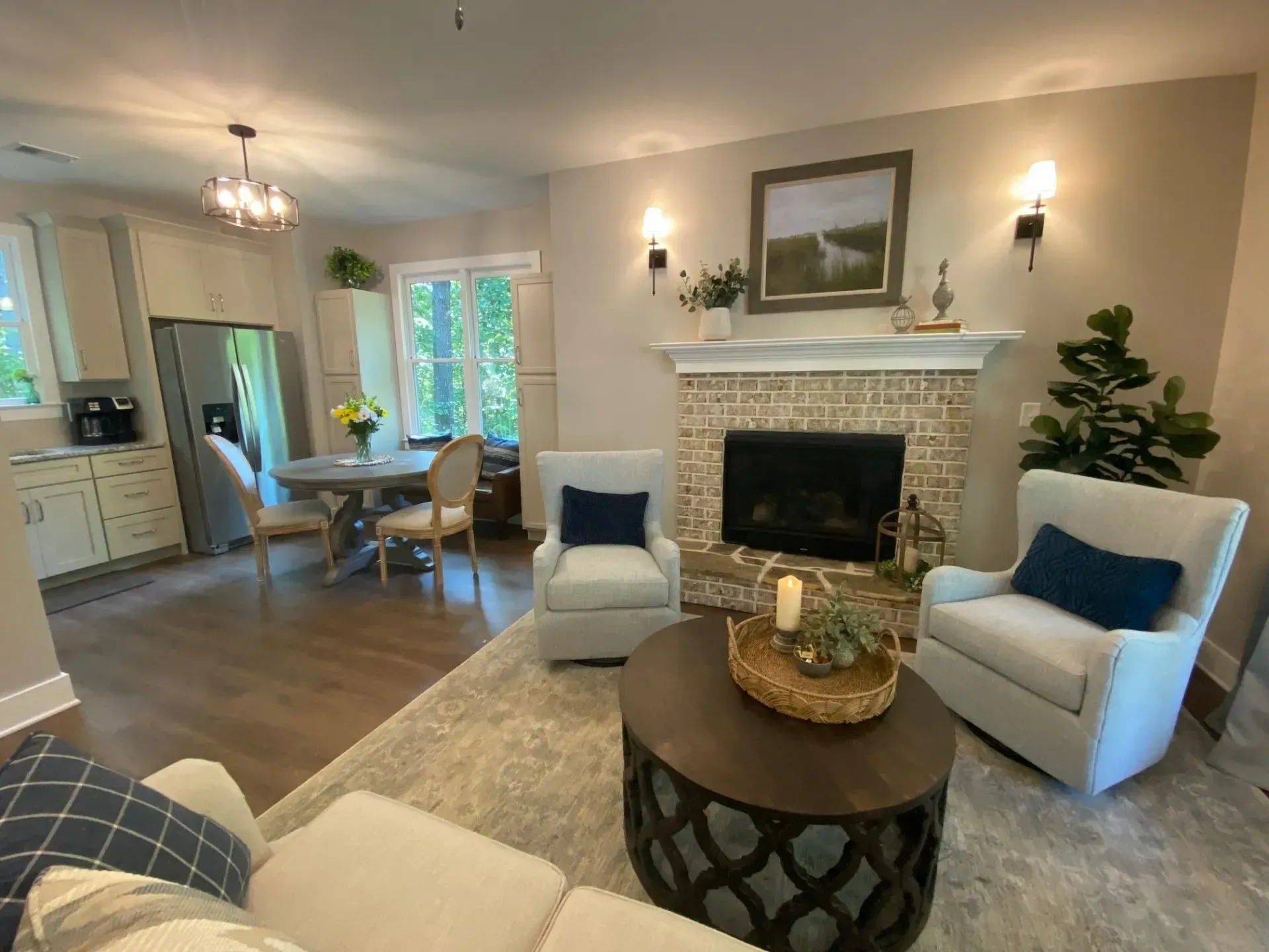 The welcoming living room and kitchen inside Haven Cottage.
