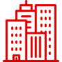 Red outline of city buildings.