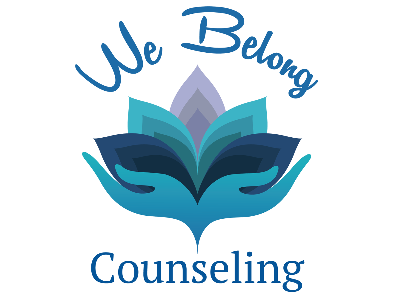 A logo for we belong counseling with a lotus flower