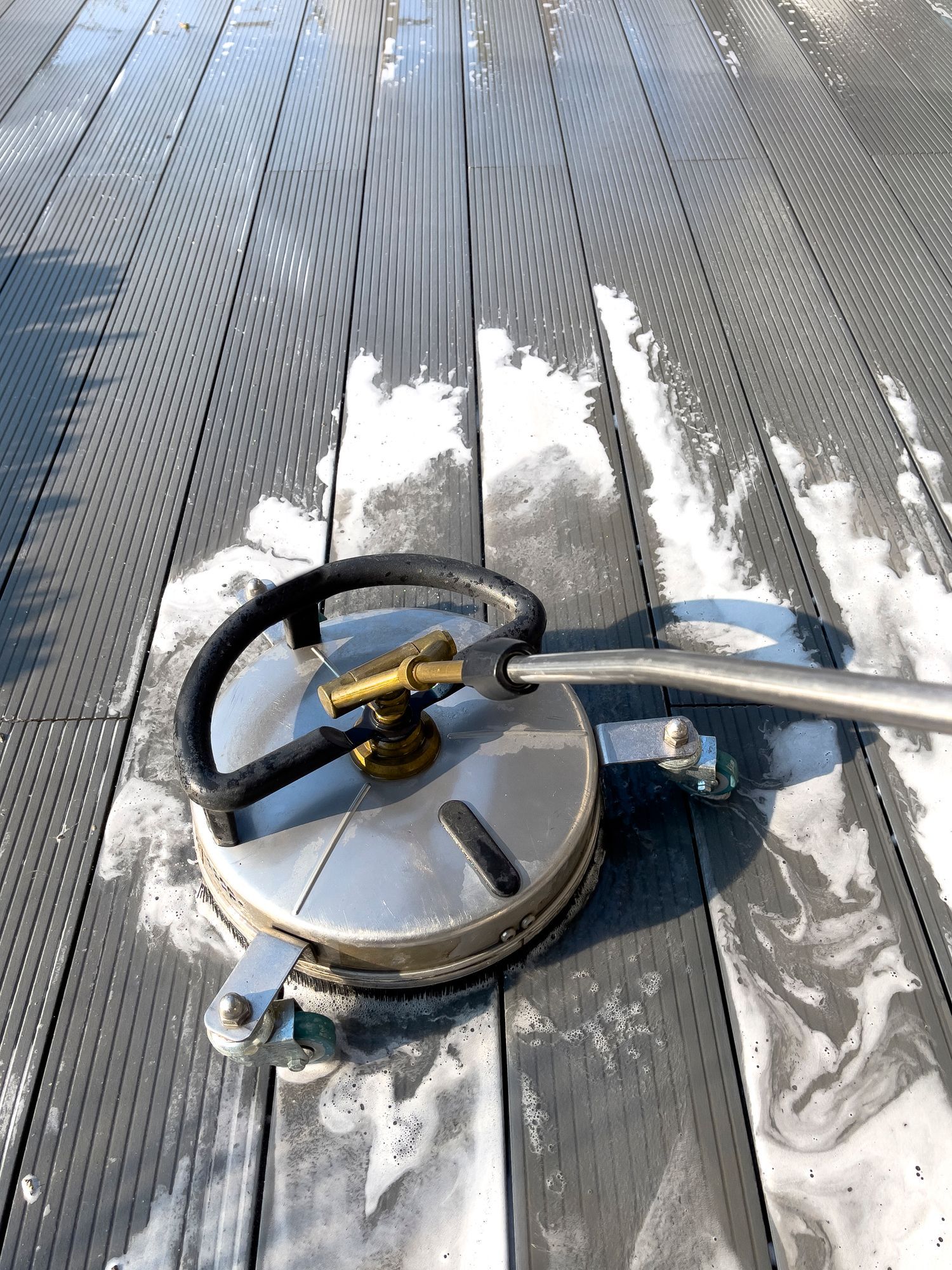 Cleaning Floor with Buffing Machine — Brookeville, MD — Smooth Bore Pressure Washing LLC Cleaning Floor with Buffing Machine — Brookeville, MD — Smooth Bore Pressure Washing LLC