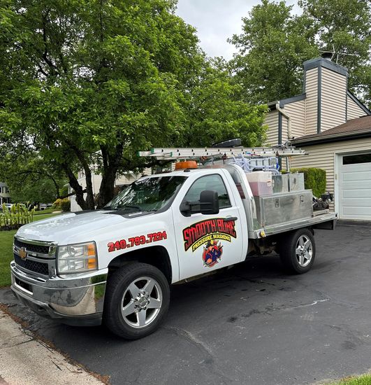 Pressure Washing the House Side — Brookeville, MD — Smooth Bore Pressure Washing LLC Smooth Bore Pressure Washing Truck — Brookeville, MD — Smooth Bore Pressure Washing LLC