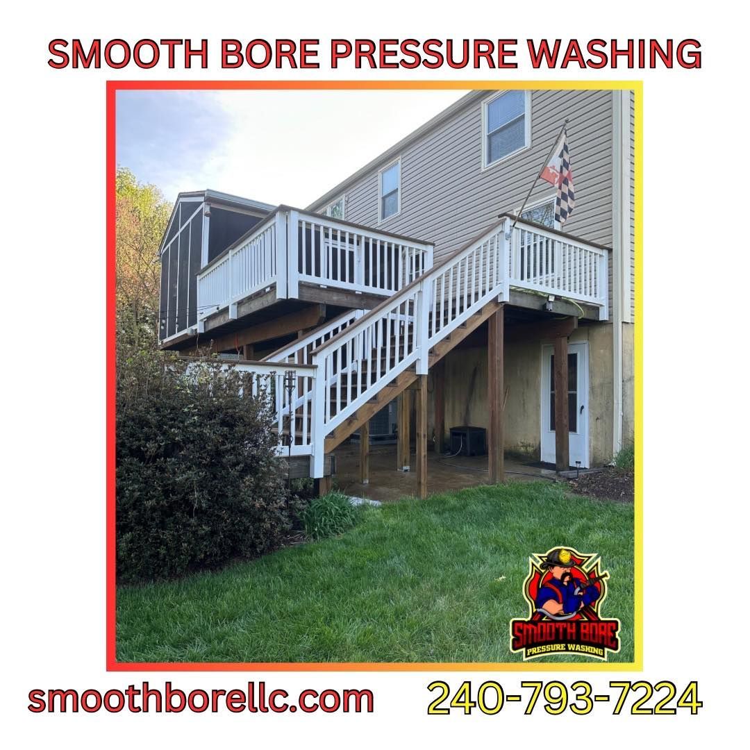 Pressure Washing the House Side — Brookeville, MD — Smooth Bore Pressure Washing LLC House with a Deck and Stairs — Brookeville, MD — Smooth Bore Pressure Washing LLC