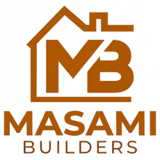 MASAMI BUILDERS logo with brown house outline and MB monogram above the company name