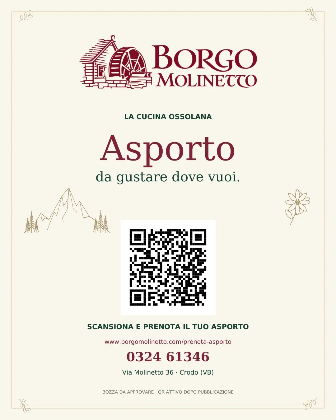 Menù asporto approvato — pagina 1; piatti e prezzi riportati anche nel testo precedente