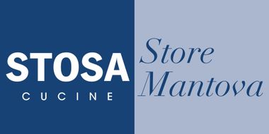 A blue and white logo for stosa cucina store mantova