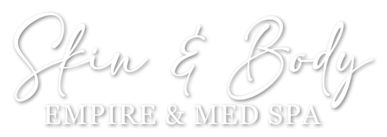 A white logo for a skin and body empire and med spa.
