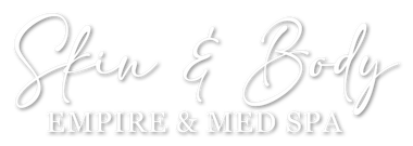 A white logo for a skin and body empire and med spa.