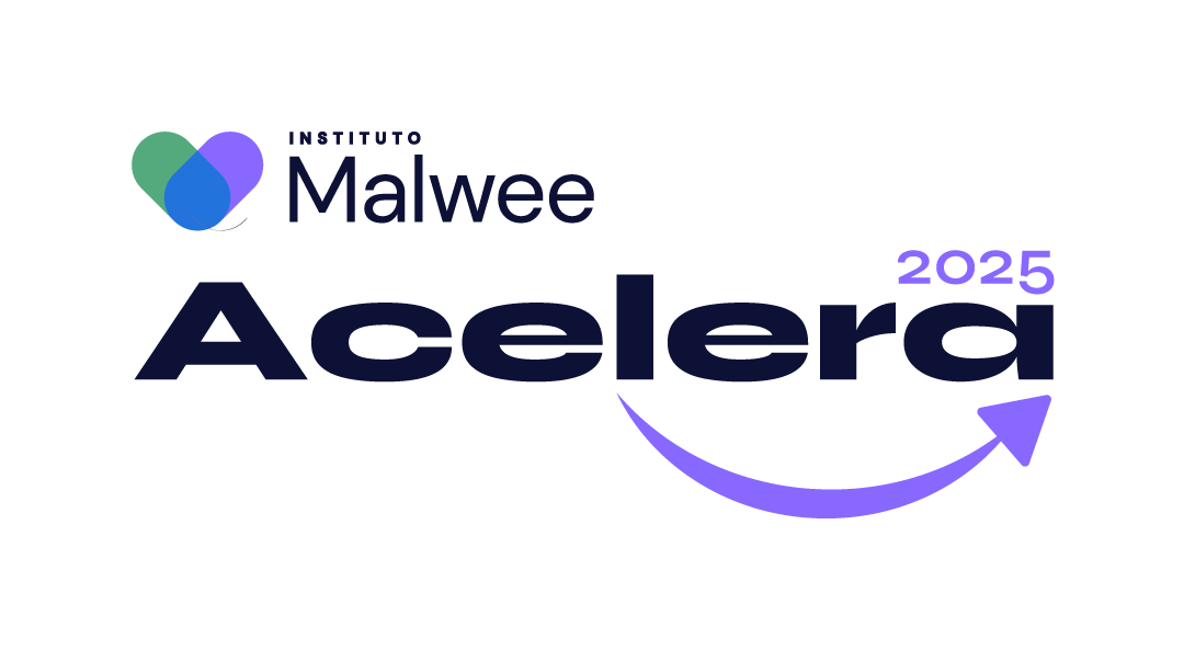 Logotipo do Instituto Malwee Acelera 2025 em azul e roxo com uma seta curva sublinhada.