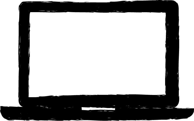 Contorno simples em preto de um computador portátil sobre um fundo branco.