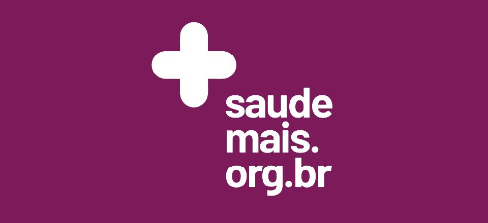 Um logotipo sobre fundo ameixa mostrando um ícone de cruz branca ao lado do texto