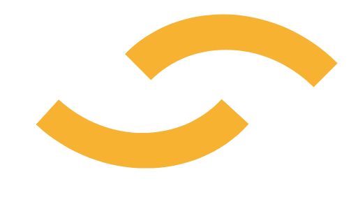 Logotipo abstrato laranja com duas linhas curvas formando um círculo sobre um fundo branco.