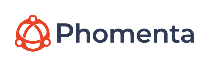 Logotipo da Phomenta com ícone laranja e texto azul escuro sobre fundo branco.