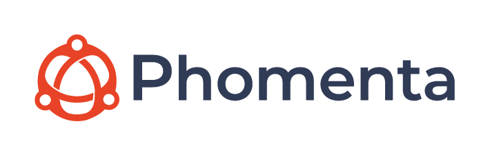 Logotipo da Phomenta com ícone laranja e marca denominativa cinza-escura sobre fundo branco.