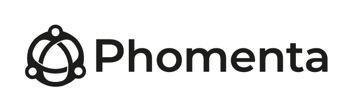 Logotipo da Phomenta com ícone e texto pretos sobre fundo branco.