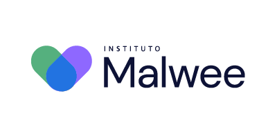 Logotipo do Instituto Malwee com corações entrelaçados nas cores verde, azul e roxa e texto escuro.