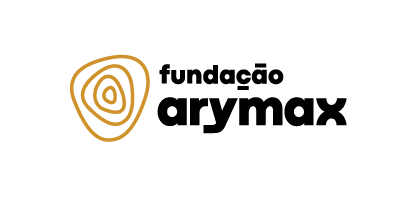 Logotipo da Fundação Arymax em preto e dourado com símbolo abstrato à esquerda.