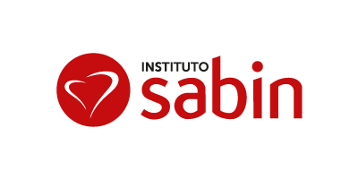 Logotipo do Instituto Sabin com um ícone de coração vermelho e texto vermelho sobre fundo branco.