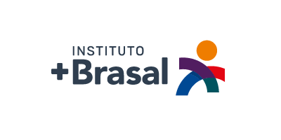 Logo do Instituto +Brasal em azul, laranja e vermelho sobre fundo branco