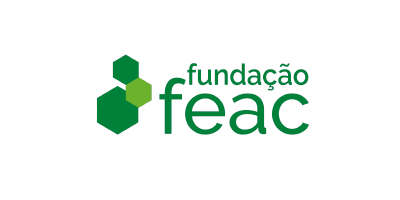 Logotipo da Fundação Feac em verde, com ícone hexagonal e texto em minúsculas sobre fundo branco.