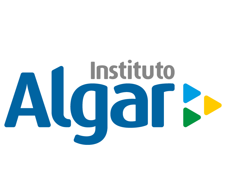 Logotipo do Instituto Algar em azul e cinza com ícones de seta verde, azul e amarela.