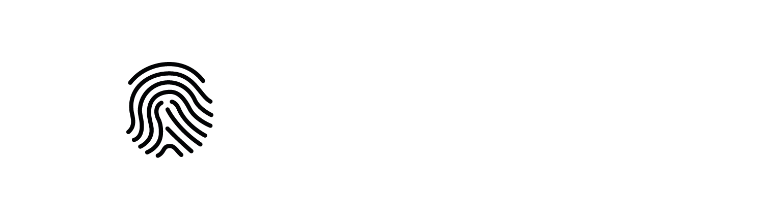 Ícone de impressão digital preta em fundo branco